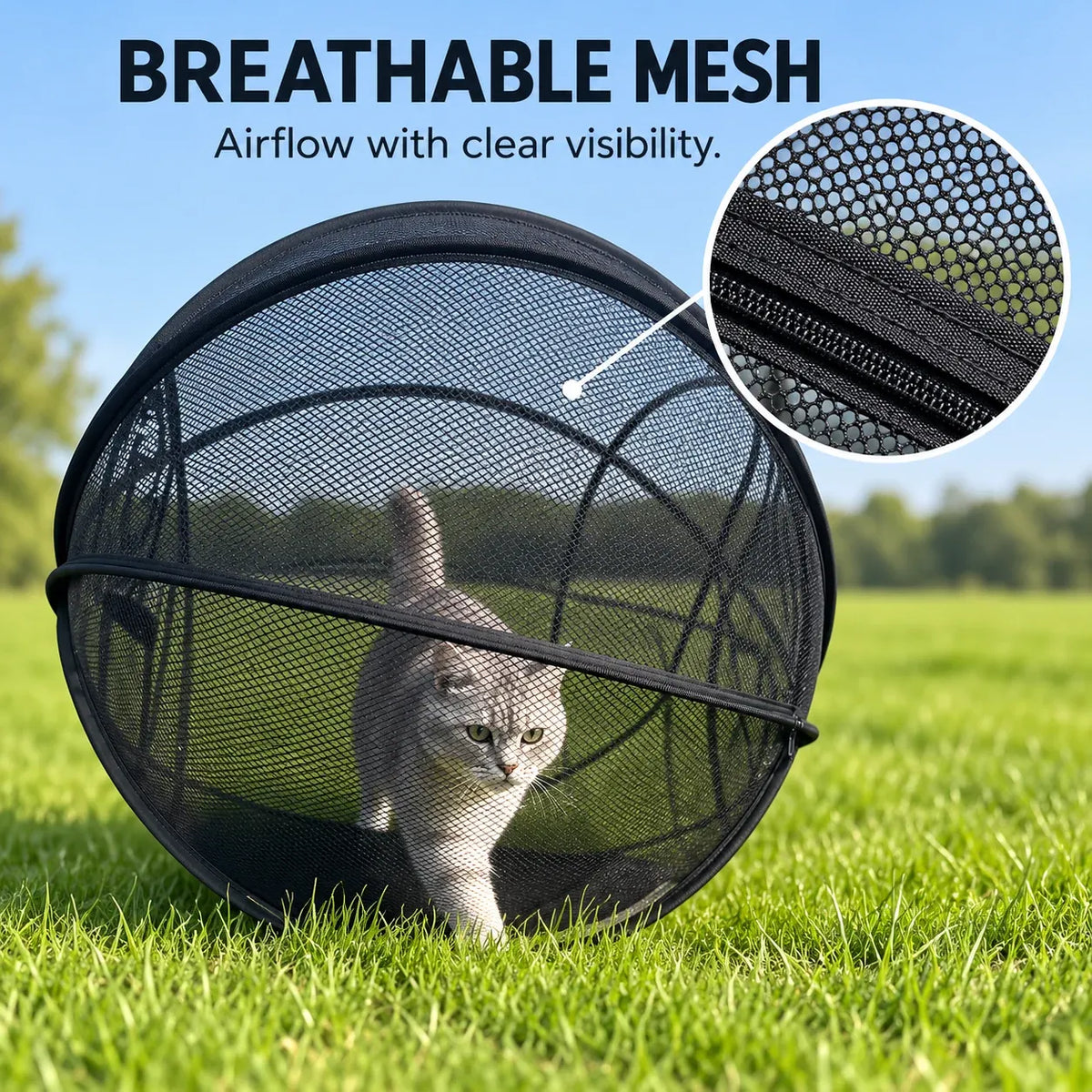 🐱 Pop‑Up Mesh Cat Playpen – Portable Indoor & Outdoor Enclosure