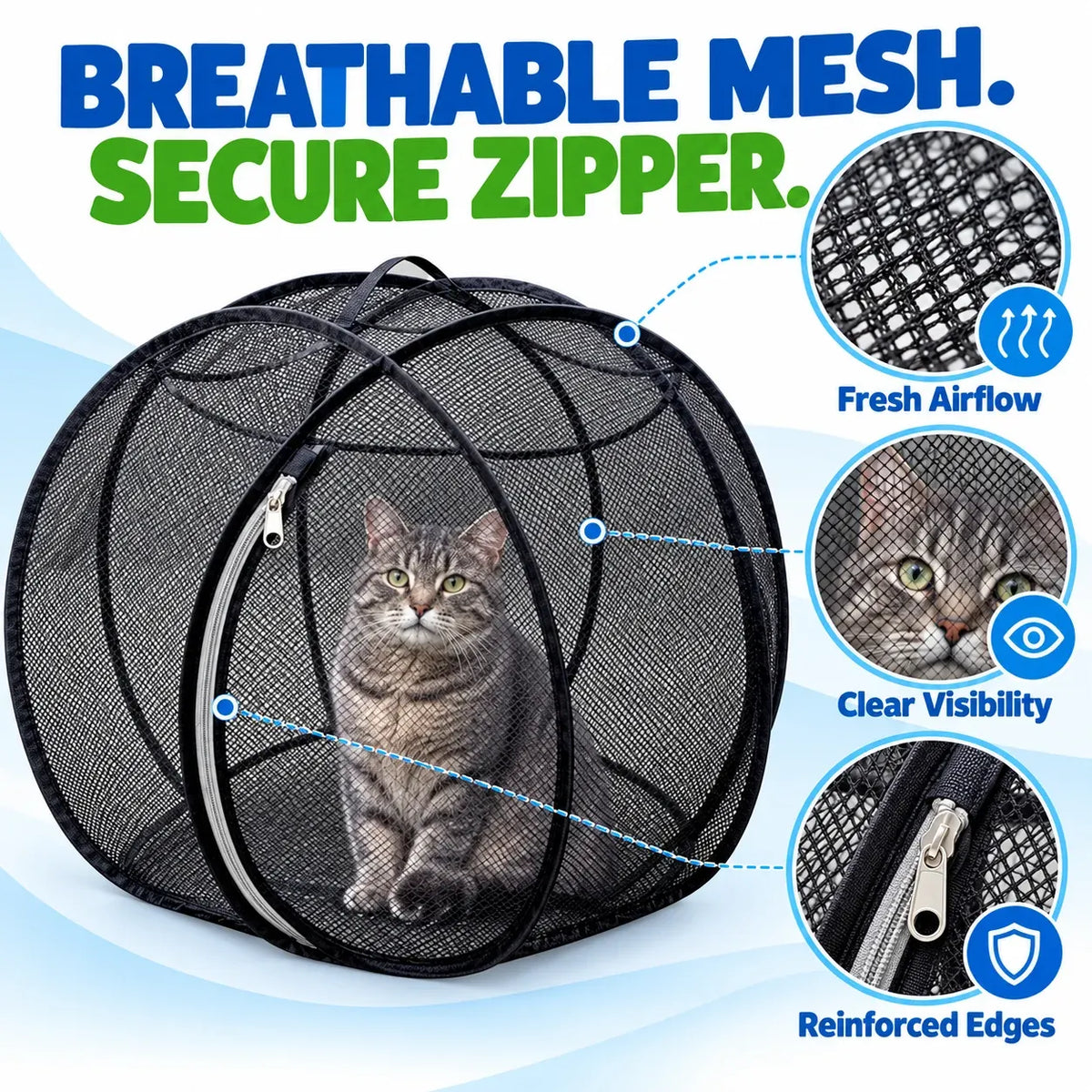 🐱 Pop‑Up Mesh Cat Playpen – Portable Indoor & Outdoor Enclosure