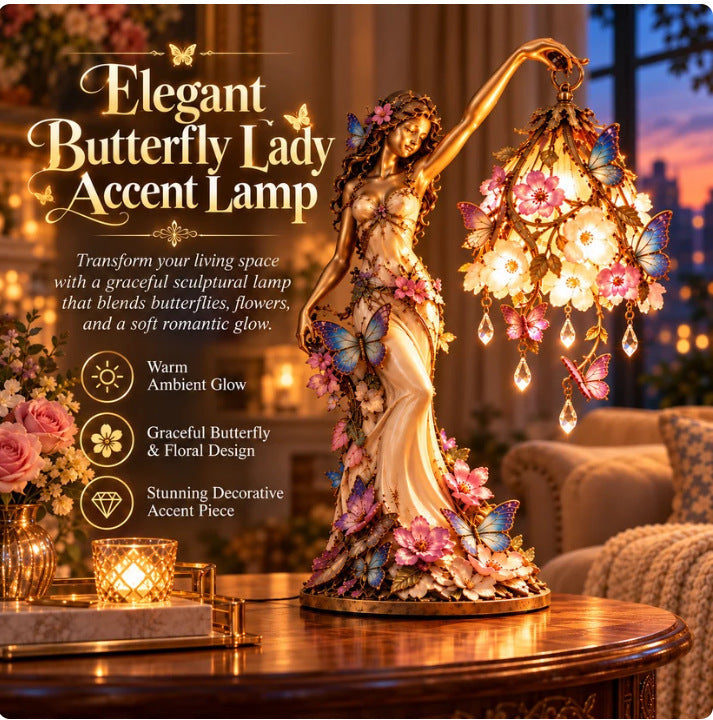 🦋✨ Enchanted Butterfly Garden Lady Lamp – Illuminated Floral Sculpture 🌸💡