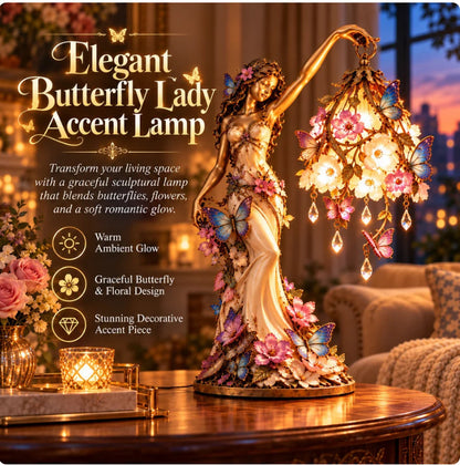 🦋✨ Enchanted Butterfly Garden Lady Lamp – Illuminated Floral Sculpture 🌸💡