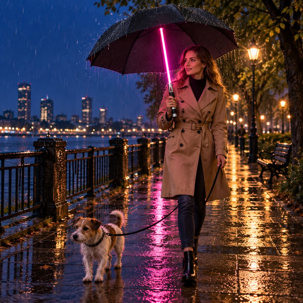 ☔ Lightsaber Style Light Up Umbrella | 6 Color Modes, Large Waterproof Canopy