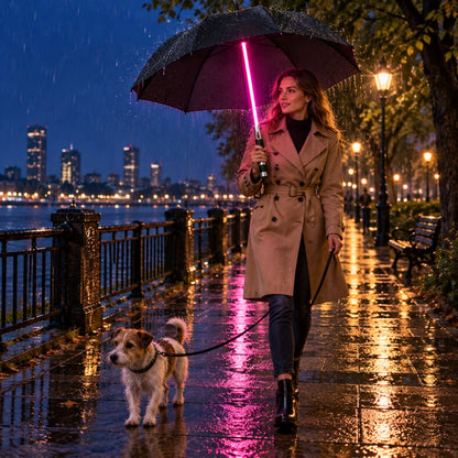 ☔ Lightsaber Style Light Up Umbrella | 6 Color Modes, Large Waterproof Canopy