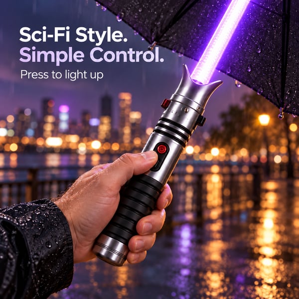 ☔ Lightsaber Style Light Up Umbrella | 6 Color Modes, Large Waterproof Canopy
