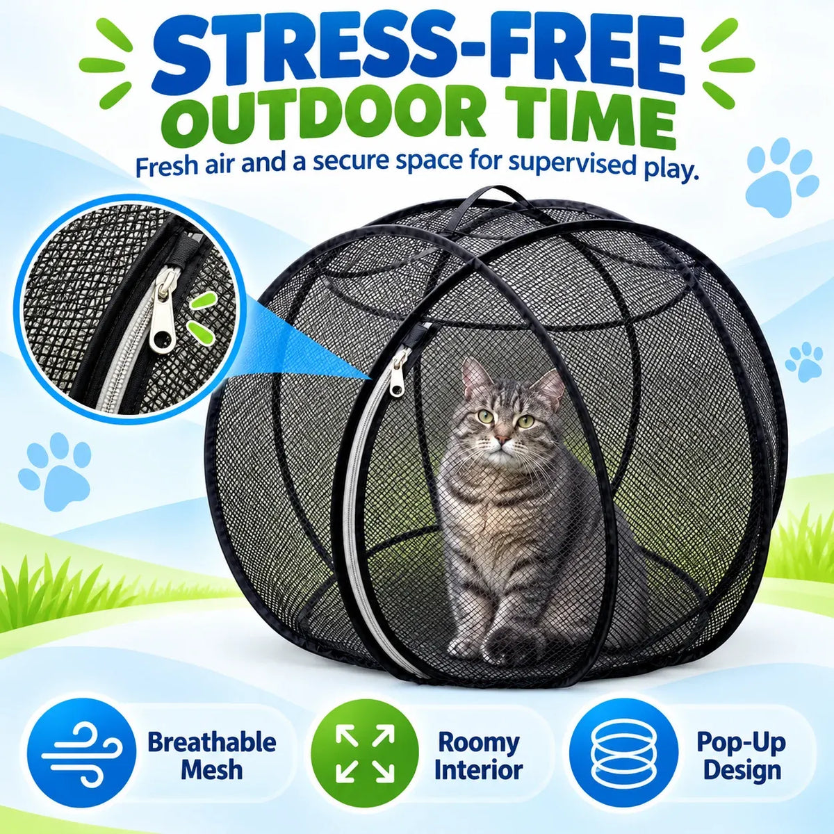 🐱 Pop‑Up Mesh Cat Playpen – Portable Indoor & Outdoor Enclosure